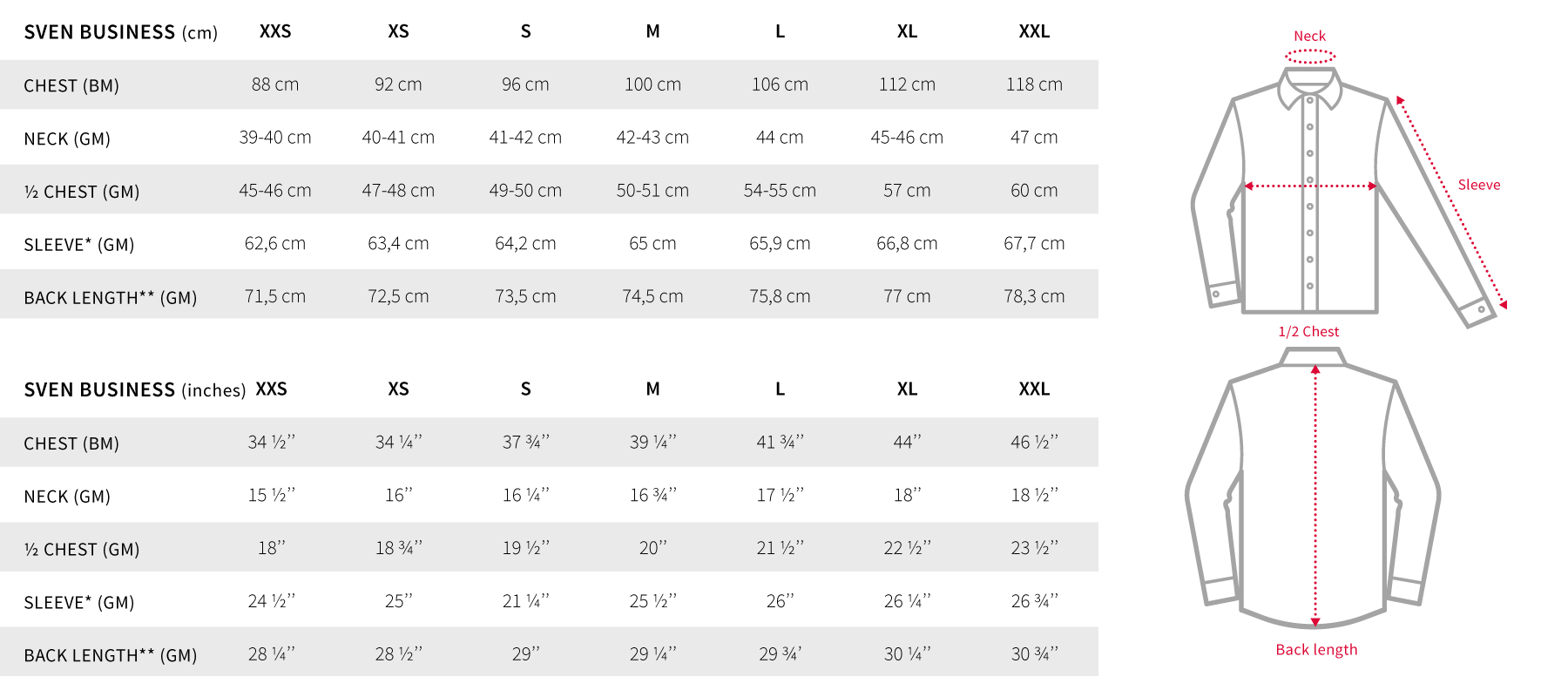 Sven casual size guide